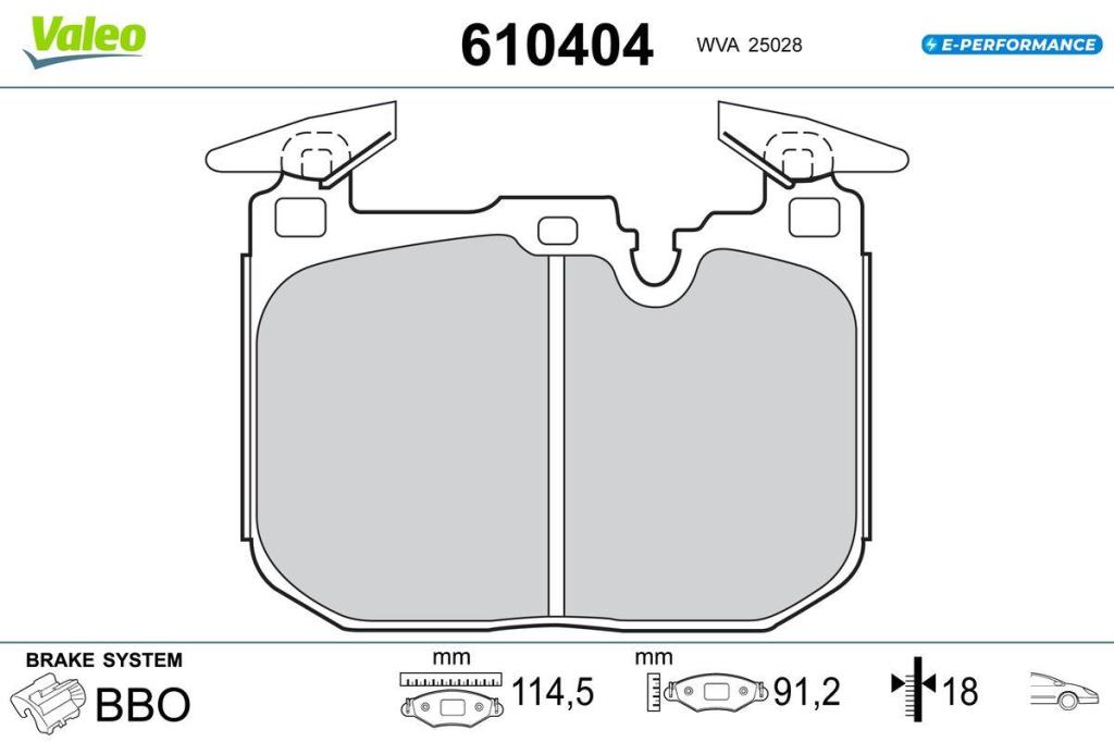 Jeu de 4 plaquettes de frein VALEO ref. 610404